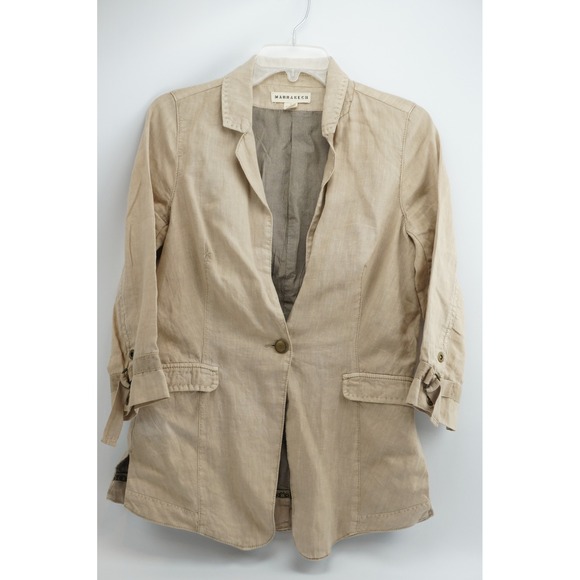 Marrakech Jackets & Blazers - Marrakech Linen Blazer S Tan Safari Single Button 3/4 Sleeve Jacket Excellent